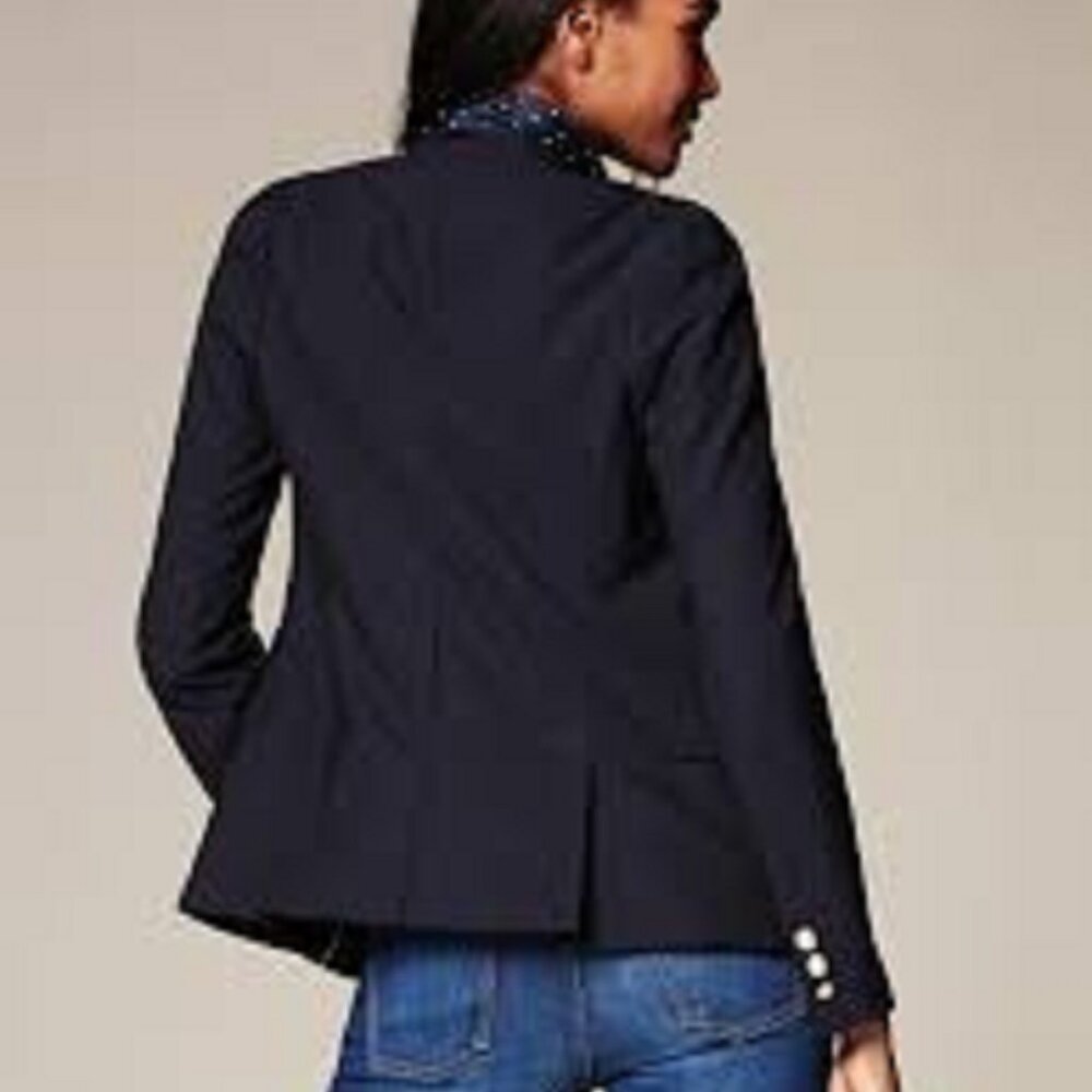 Banana Republic NWT Navy Blue Puff sleeve lightweight wool blend Blazer, sz 10 - Picture 2 of 14
